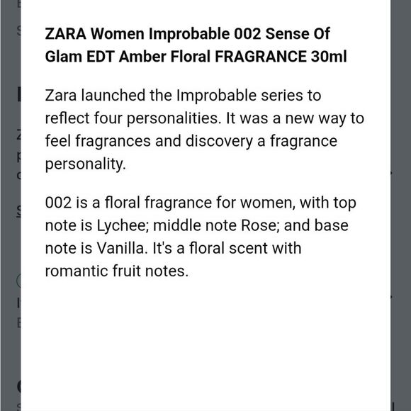 ZARA Women Improbable 002 Sense Of Glam EDT Amber Floral FRAGRANCE 30Ml - Picture 10 of 10